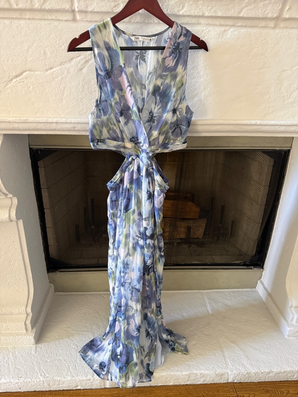 Zara Blue Floral Cutout Maxi Dress